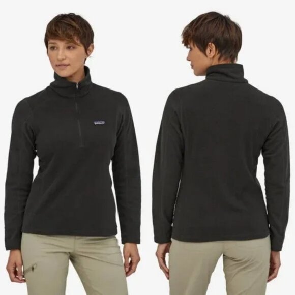Patagonia Micro Fleece Quarter Zip Pullover Sweater Black Size Small Hiking Pull - Picture 2 of 14
